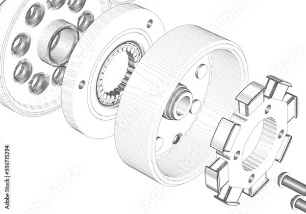 Obraz Stator, rotor and other parts on white background.