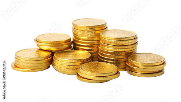 Fototapeta Towering stack of golden coins representing financial wealth and investment opportunities