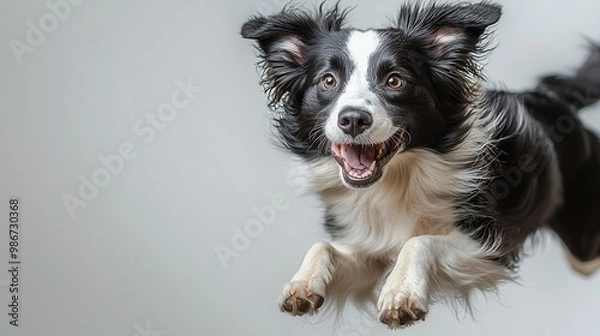 Fototapeta Playful Border Collie Captured in Mid-Jump