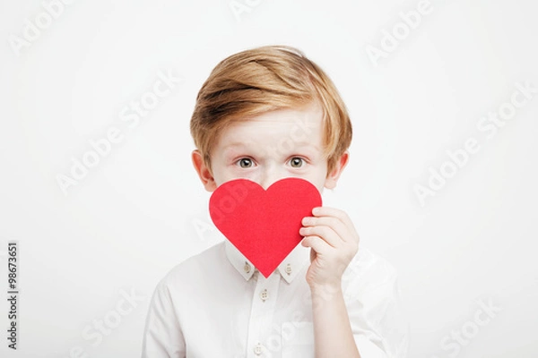 Obraz Little boy with red heart. Valentine's Day