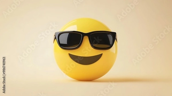 Fototapeta 3D emoticon yellow face with glasses isolated on white background