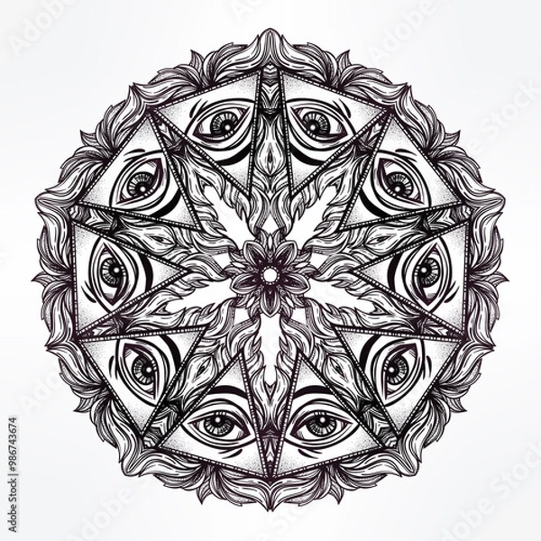Obraz Vector all seeing eye mandala symbol.