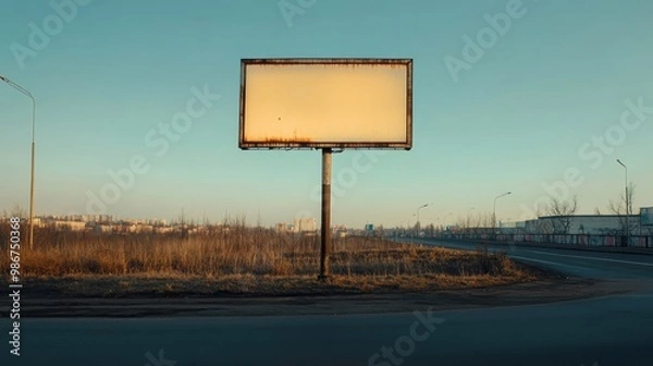 Fototapeta Blank Billboard with City Skyline in the Background