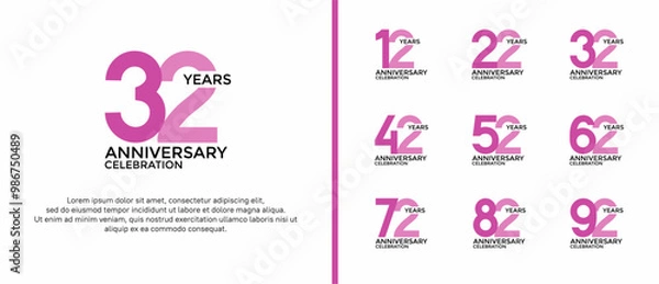 Fototapeta set of anniversary logo flat purple and pink color on white background for celebration moment