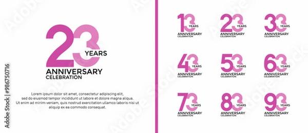 Fototapeta set of anniversary logo flat purple and pink color on white background for celebration moment