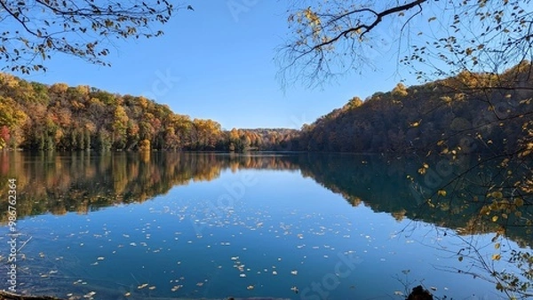 Obraz autumn trees reflected in water