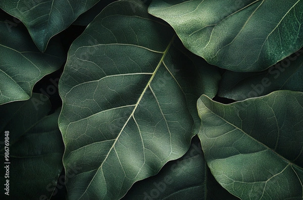 Fototapeta dark green leaves with distinct veins and subtle textures