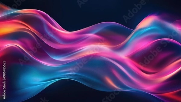 Fototapeta Vibrant, multicolored abstract waves on dark background