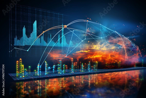 Fototapeta Predictive analytics renewable energy within renewable energy visualized in an abstract design where AI forecasts energy demand and weather patterns