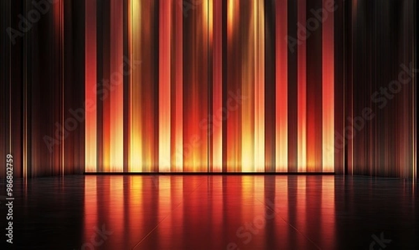 Fototapeta Abstract Red and Gold Striped Background with Reflective Floor