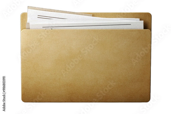 Obraz A classic brown folder filled with documents, perfect for organization and storage in an office or home environment.