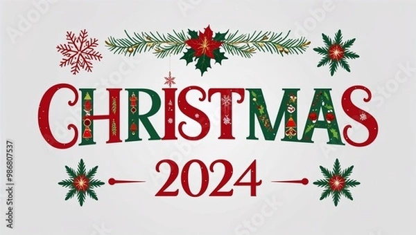 Fototapeta christmas 2024 decorative design lettering on plain white background