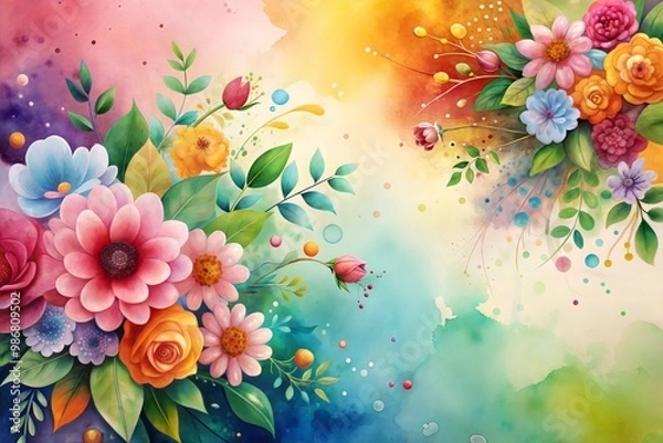 Fototapeta Whimsical watercolor floral bouquet with vibrant colors