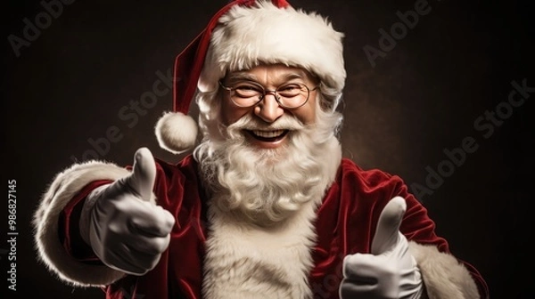 Obraz Traditional portrait of Santa Claus with thumbs up
