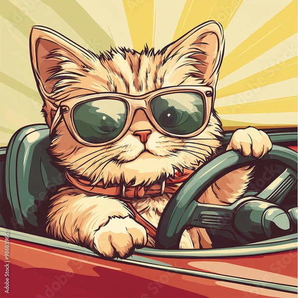 Fototapeta  A Driving Cat (Sports Car)