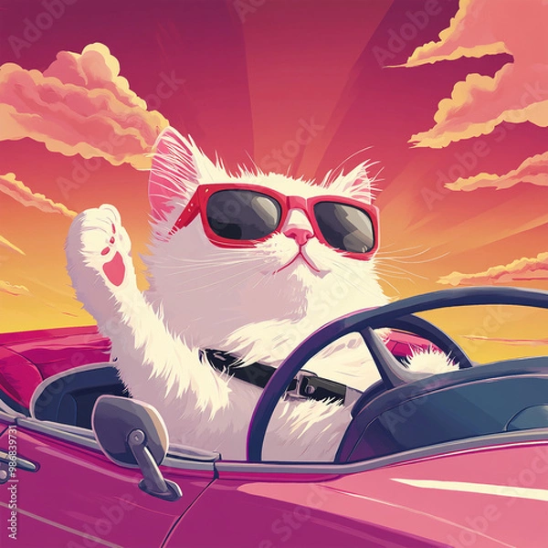 Fototapeta  A Driving Cat (Sports Car)