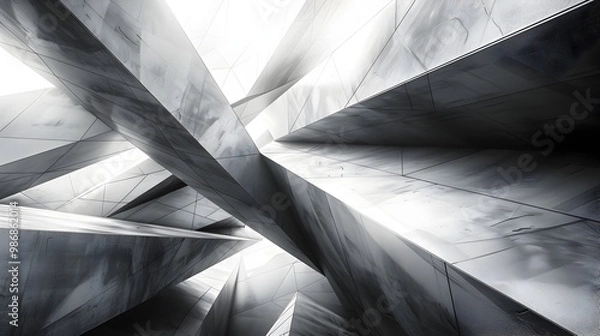 Fototapeta Striking Architectural Abstract with Bold Angular Patterns in Dramatic Black and White