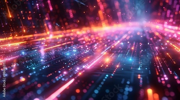 Fototapeta Vibrant Neon Wallpaper with Glowing Accents and Dynamic Motion Blur