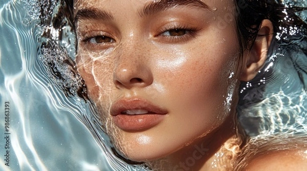 Fototapeta Editorial skincare photography capturing smooth, hydrated skin with a luminous glow, perfect for promoting skincare products