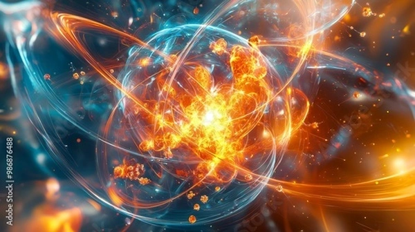 Fototapeta Atomic Eruption - Abstract Illustration of Nuclear Fission and Energy Fields