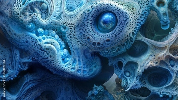 Fototapeta Blue surrealism with intricate patterns, detailed and surreal,