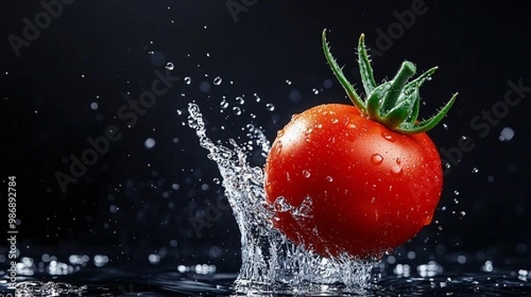 Fototapeta Juicy Tomato Splashing into Water
