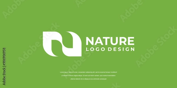 Fototapeta Green Nature with Leaf logo icon, letter N natural Vector Logo Design