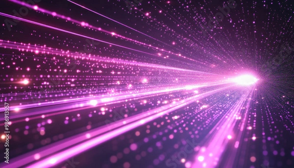 Fototapeta Abstract purple particles traveling at the speed of light