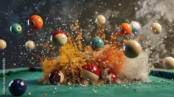 Fototapeta billiard balls exploding