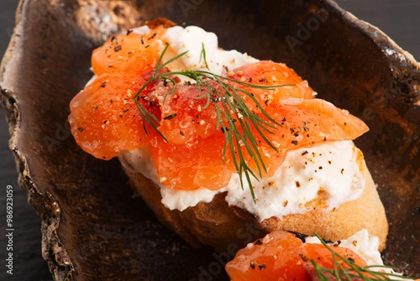 Obraz Fresh sandwich with gravlax salmon