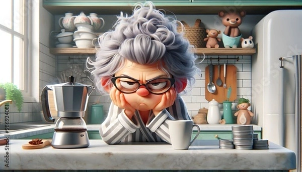Obraz Despertar de Ternura: Anciana y su Amor por el Café  