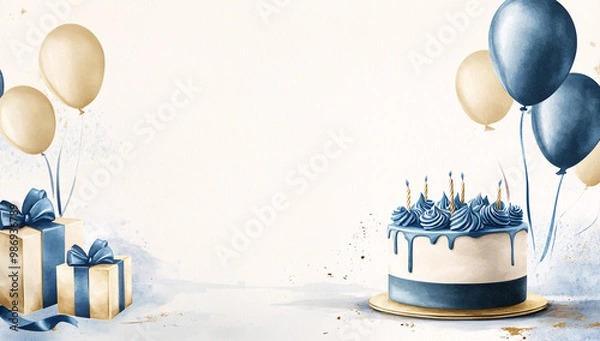 Obraz Birthday Cake & Balloons.