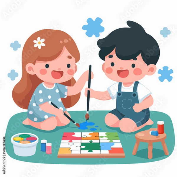 Fototapeta boys and girls who are playing, learning, exploring, being creative