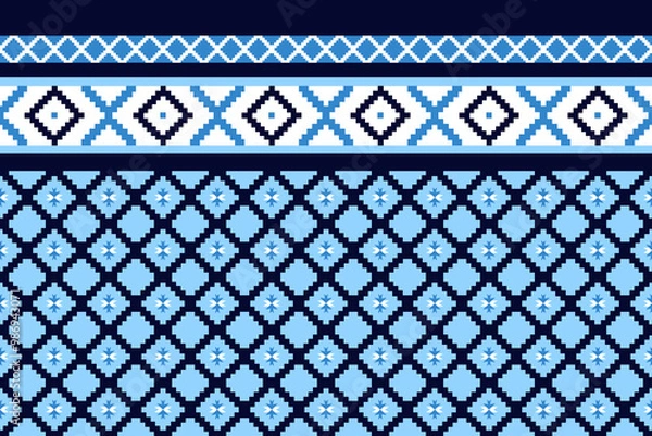 Fototapeta Scandinavian folk art pattern. Blue geometric Nordic design for fabric, textile, wallpaper. Traditional ethnic motif. Winter holiday background. Scandinavian ornament. Nordic style pattern.