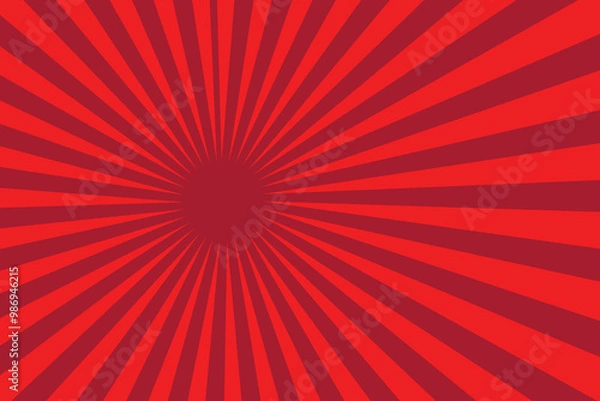 Fototapeta Abstract sunbeams background. Bright sunbeams on red background.