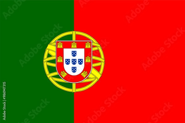 Fototapeta National flag of Portugal. Accurate dimensions and official colors. Symbol of patriotism and freedom. Vector illustration