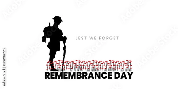 Fototapeta Remembrance day poster, Lest We forget 11 November greeting banner or card of poppy flowers, Remembrance day, Victory Day, Anzac day, Vector illustration.	