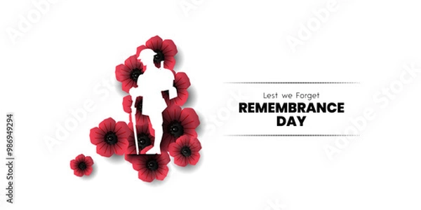 Fototapeta Remembrance day poster, Lest We forget 11 November greeting banner or card of poppy flowers, Remembrance day, Victory Day, Anzac day, Vector illustration.	