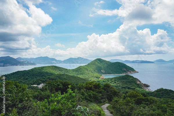 Fototapeta A beautiful scenery from Lamma Island hiking trails from Sok Kwu Wan and ling kok shan overlook unique shape of the island