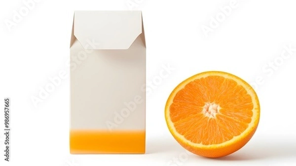Fototapeta Orange juice carton box isolated on a white transparent background, PNG format.