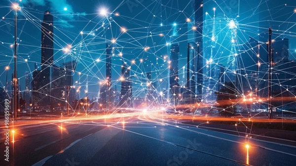 Fototapeta Abstract Futuristic Visualization of Electronic Communications and Blockchain