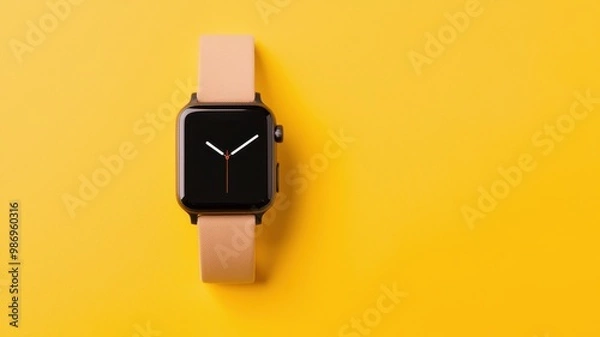 Obraz Stylish smartwatch on a vibrant yellow background.