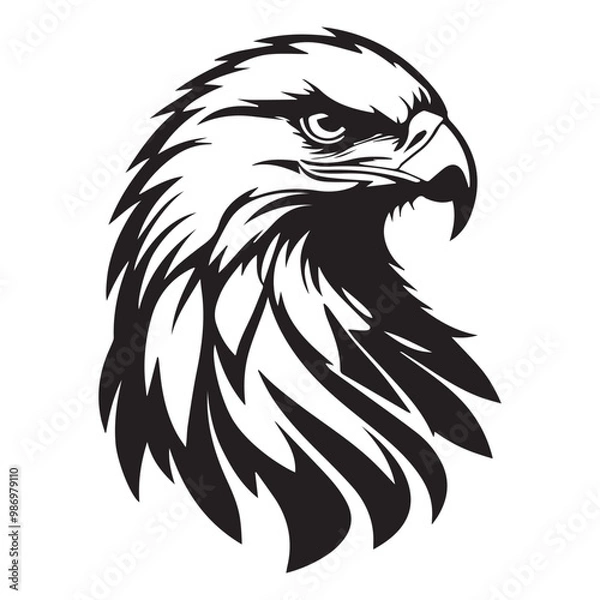 Obraz Black eagle head logo Vector Silhouette on white