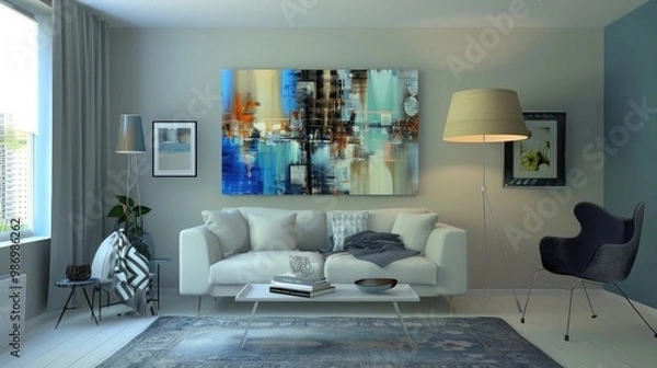 Fototapeta Living room with customizable picture frame, generative ai