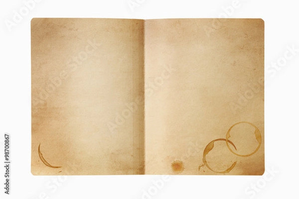 Fototapeta Grunge manila folder with coffee stains, isolated on white.
