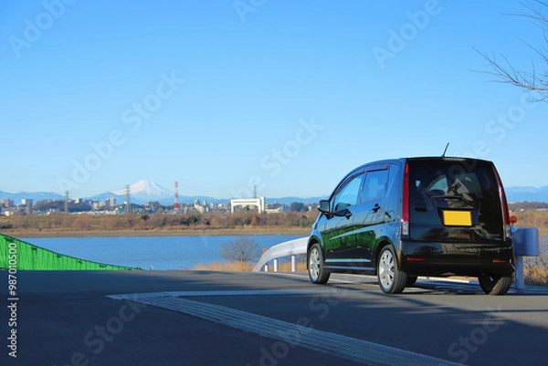 Obraz 富士山と軽自動車