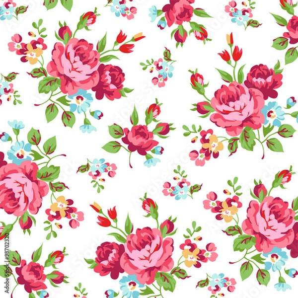Fototapeta Floral pattern with red rose