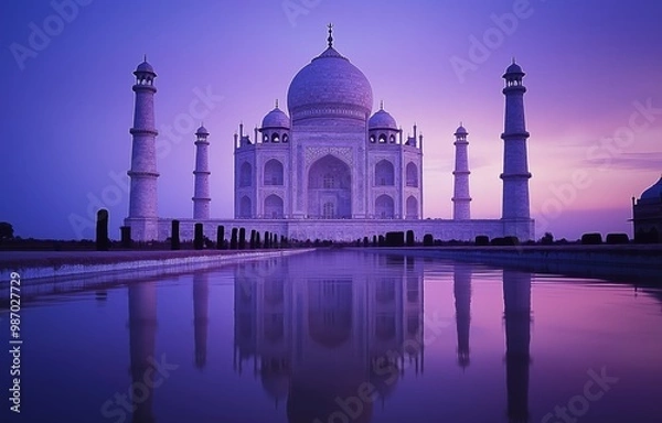 Fototapeta Amazing view of Taj Mahal in sunset 