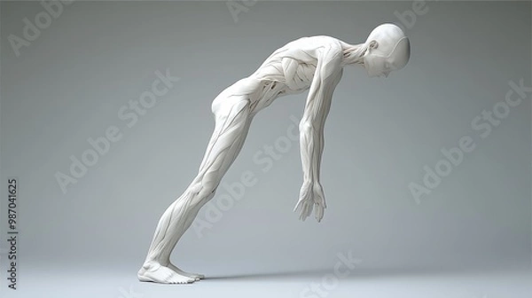 Obraz Artistic representation of a human figure in a dynamic, forward-leaning pose, emphasizing anatomy and movement.
