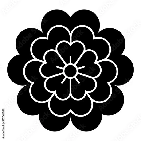 Fototapeta 変わり八重桜（かわりやえざくら）。桜の花を文様化した日本の家紋のベクターアイコンイラスト。